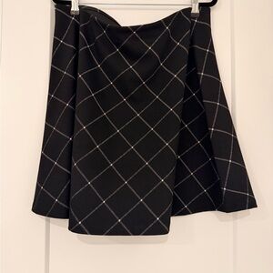 LOFT Black Circle Skirt with White Windowpane